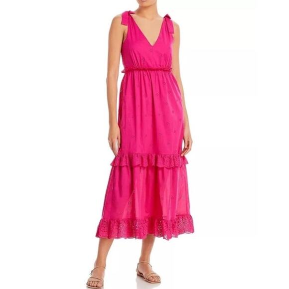 AQUA Eyelet Midi Dress Sz Large - Picture 1 of 7